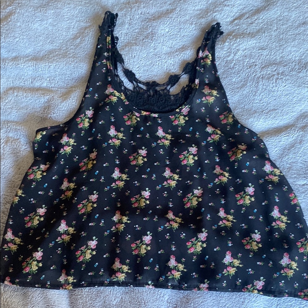 Papaya Blue Ruffled Crop Tank Top